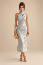Satin V Neck Floral Print A Line Mother of the Bride Dresses (SHIR1110445)