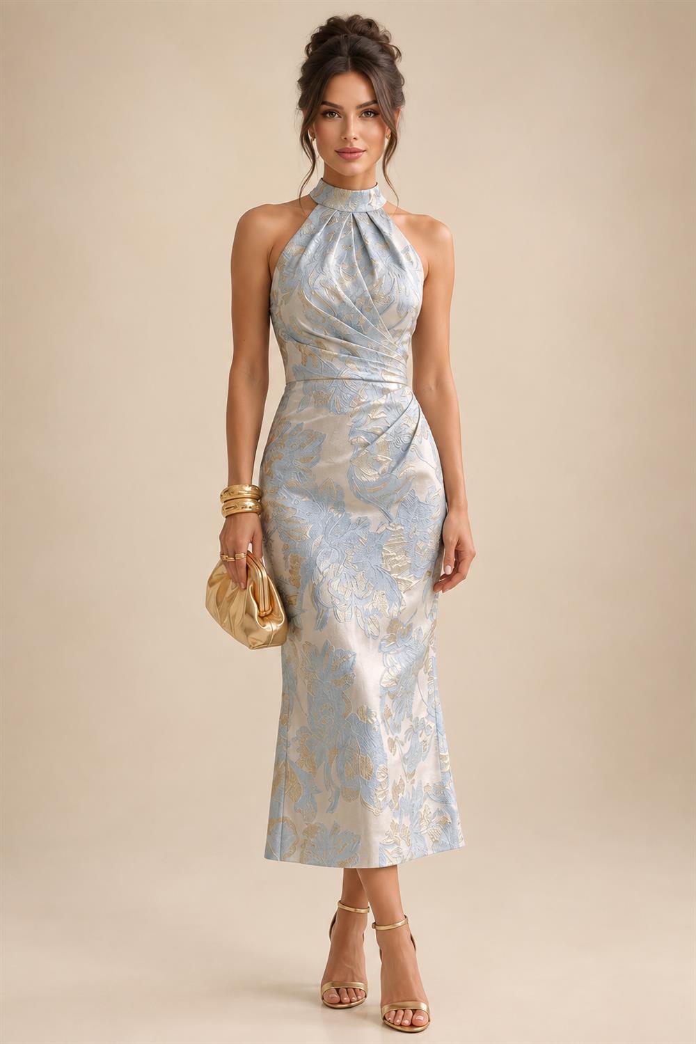 A Line V Neck Short Sleeve Chiffon Ruched Mother of the Bride Dresses with Sequin Embroidery (SHI22500231)