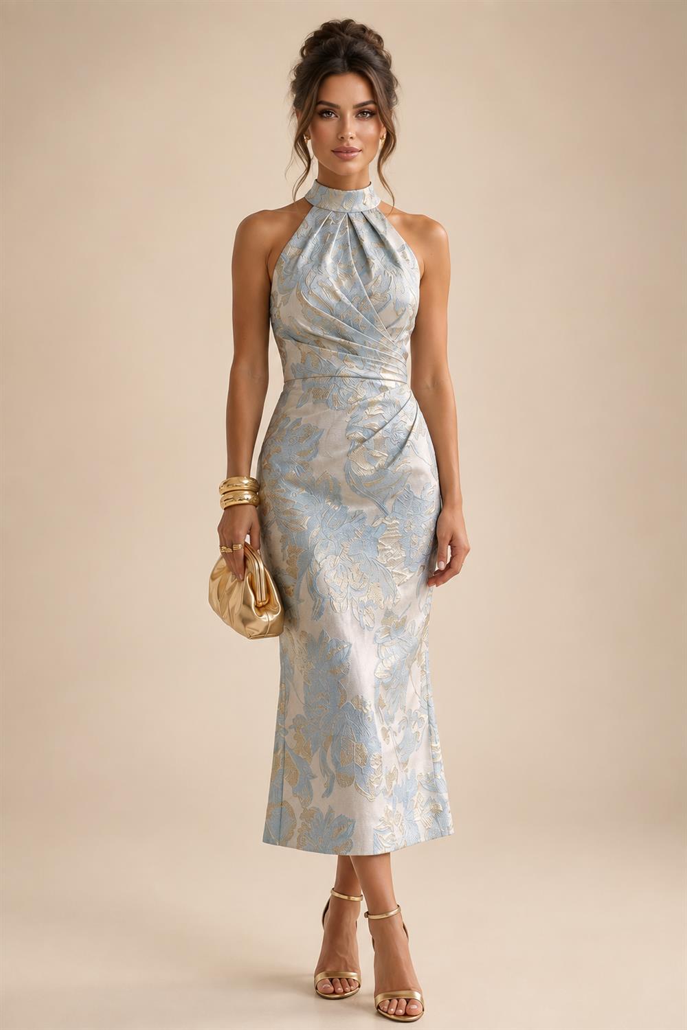 A Line/Princess Stand Collar Short Sleeve Long Elegant Mother of the Bride Dresses (SHI22500207)