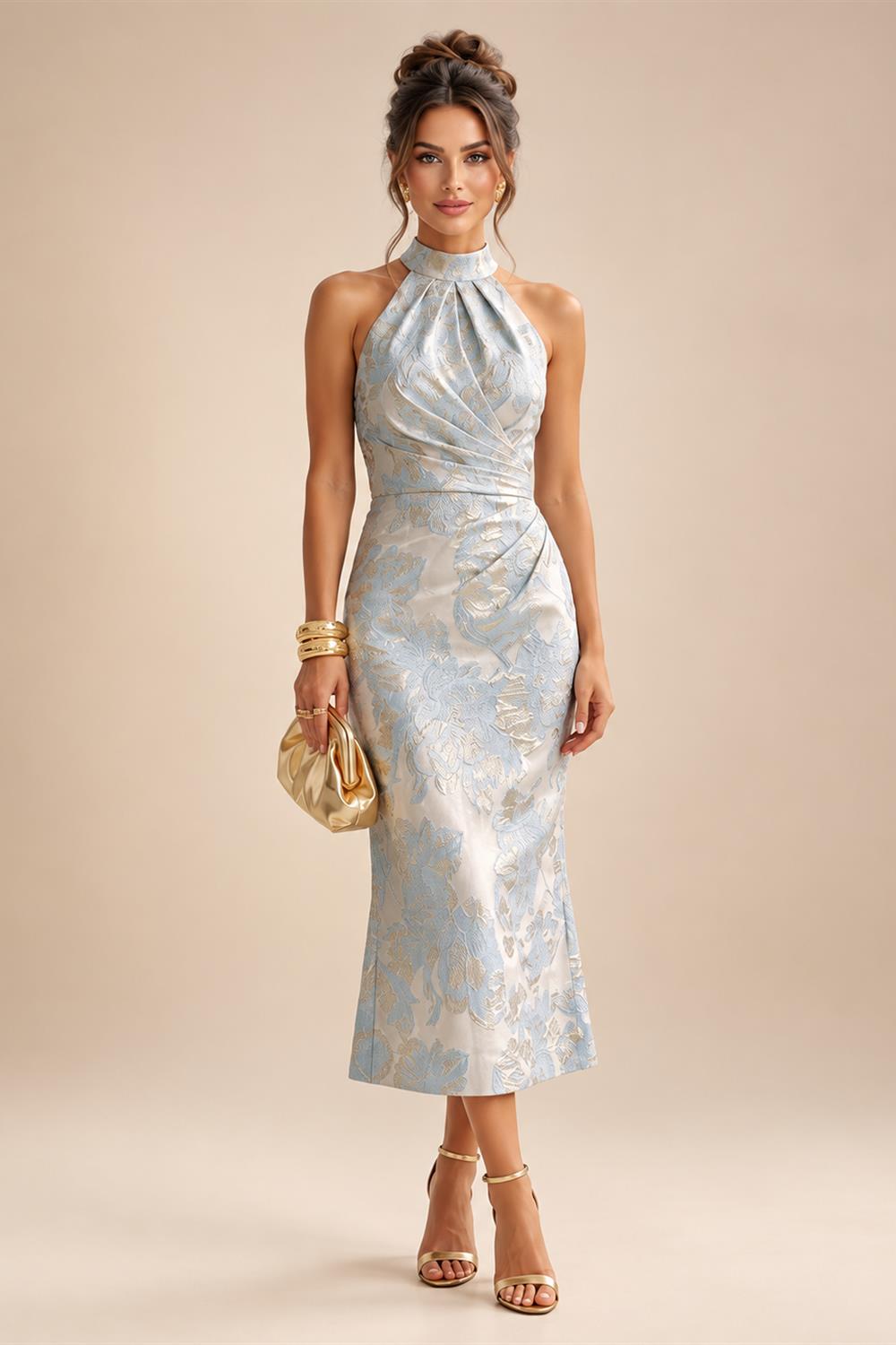 A-Line/Princess Scoop Illusion Lace Appliques Tea-Length Mother of the Bride Dresses with Pleated Ruffle (SHI22500105)