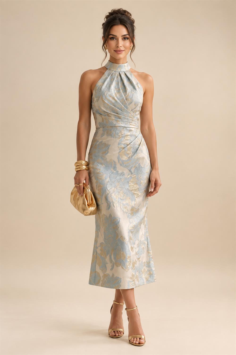 Sheath Satin 3/4 Sleeves Maxi Mother of the Bride & Groom Dresses with Chiffon Cape (SHI22500709)