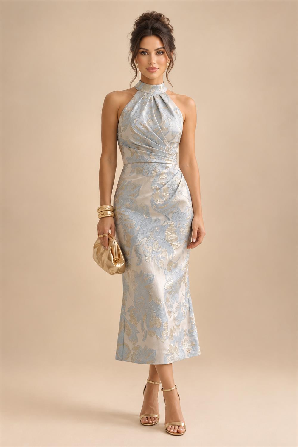 A-Line/Princess Scoop Neck Chiffon Maxi Mother of the Bride & Groom Dresses with 3D Flowers, Sweep Train & Pleats (SHI22501627)