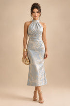 A-Line/Princess Scoop Neck Chiffon Maxi Mother of the Bride & Groom Dresses with 3D Flowers, Sweep Train & Pleats (SHI22501627)