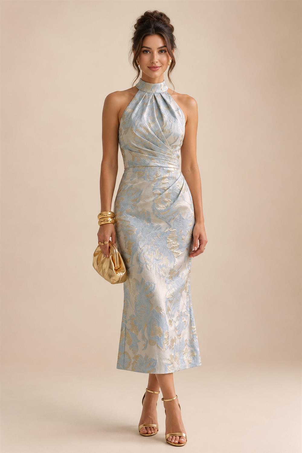 A-Line Chiffon Floral Print 3/4 Cape Sleeves Tiered Mother of the Bride & Groom Dresses with Beaded Waist Embellishment (SHI22500669)