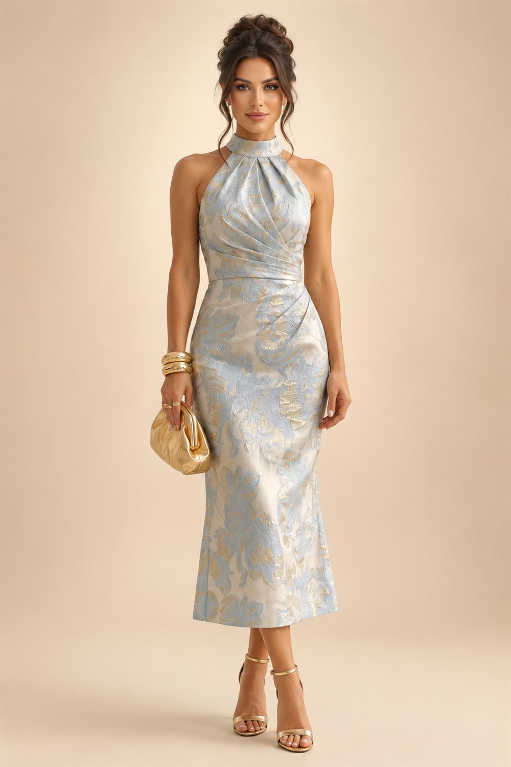 Jumpsuit Scoop Neck Chiffon Maxi Mother of the Bride Pantsuits with 3D Flowers & Bow (SHI22501634)