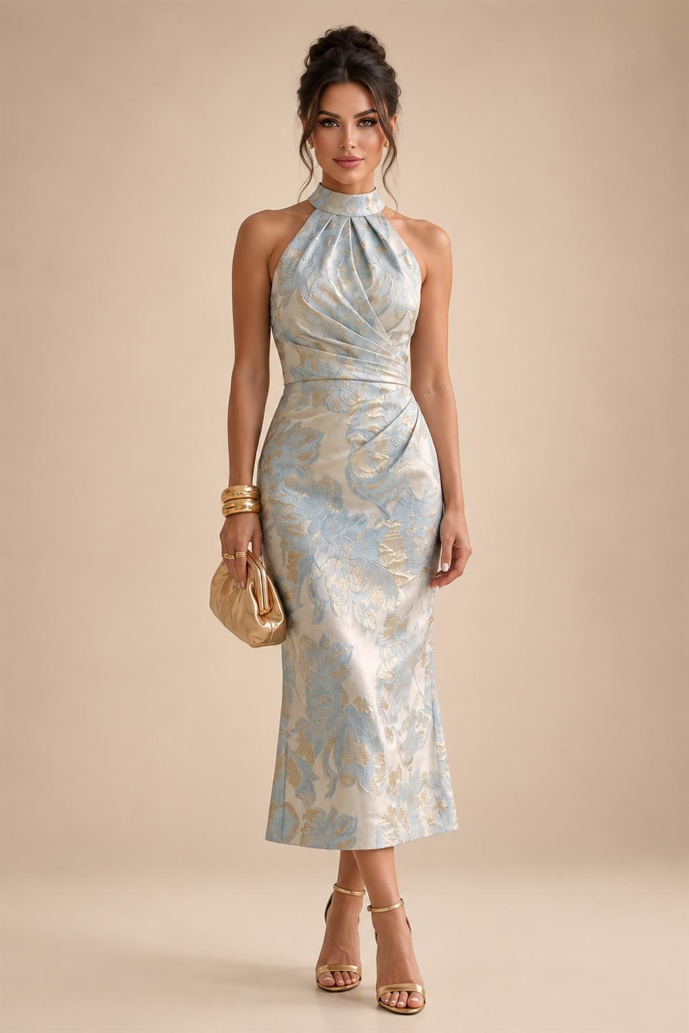 Sheath/Column V-Neck Jacquard Maxi Mother of the Bride & Groom Dresses with Ruffles & Slit (SHI25001047)