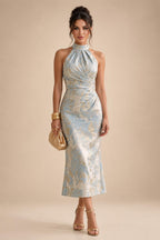Sheath/Column V-Neck Jacquard Maxi Mother of the Bride & Groom Dresses with Ruffles & Slit (SHI25001047)