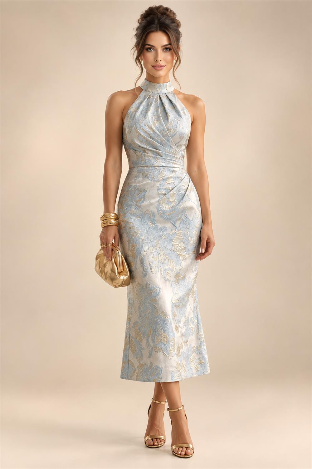 A-Line/Princess Pleated Two-Piece Tea-Length Mother of the Bride Dresses with Cascading Ruffles (SHI22500054)