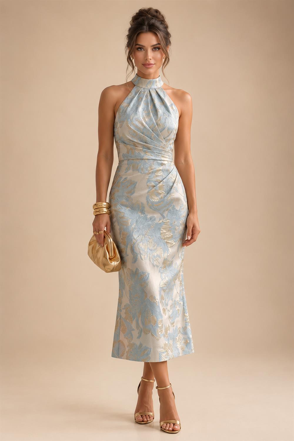 Sheath Satin Tea-Length Mother of the Bride & Groom Dresses with 3/4 Bell Sleeves & Crystal Embellished Belt (SHI22500471)
