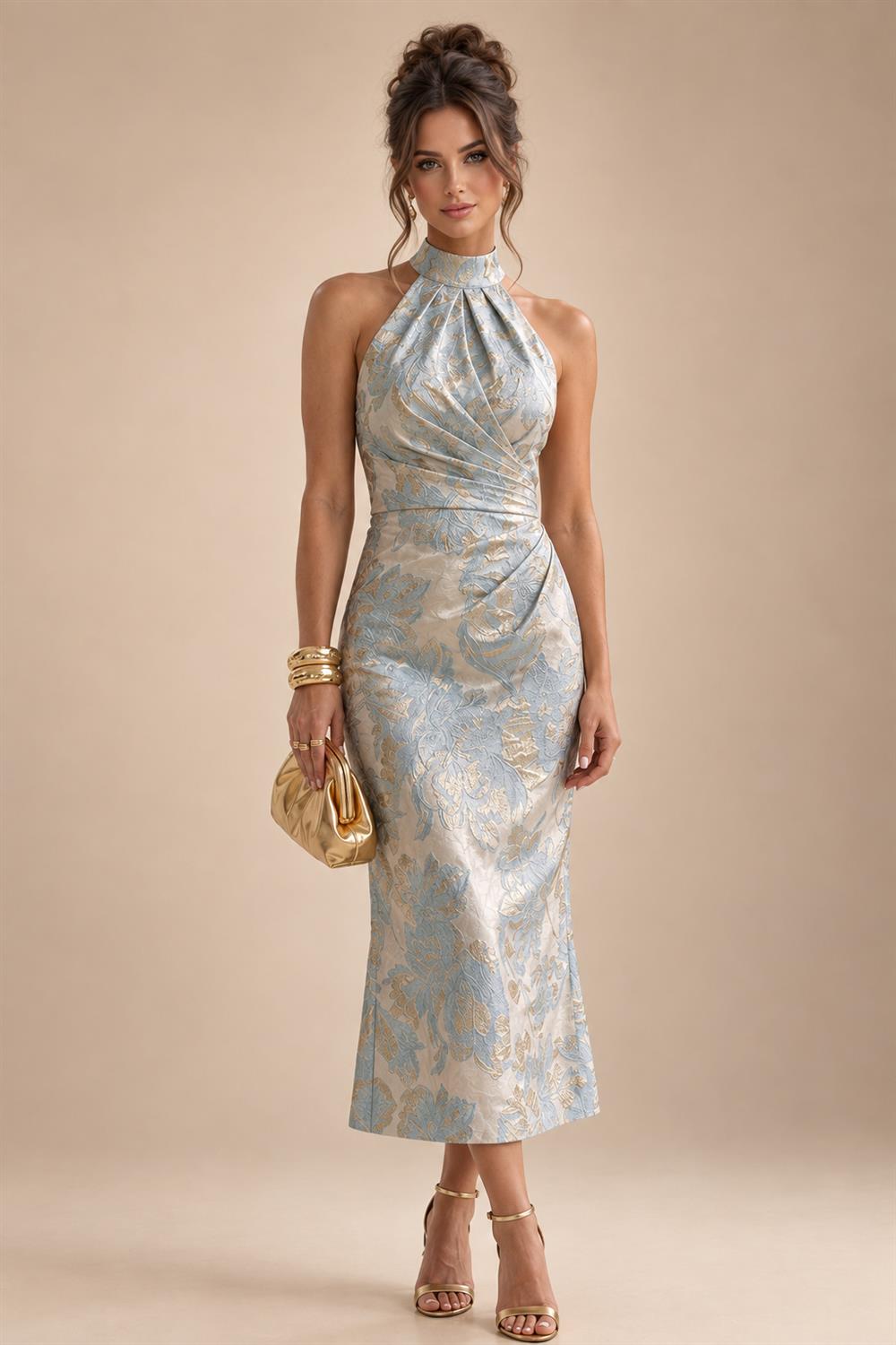 A-Line Chiffon Floral Print 3/4 Cape Sleeves Tiered Mother of the Bride & Groom Dresses with Beaded Waist Embellishment (SHI22500669)