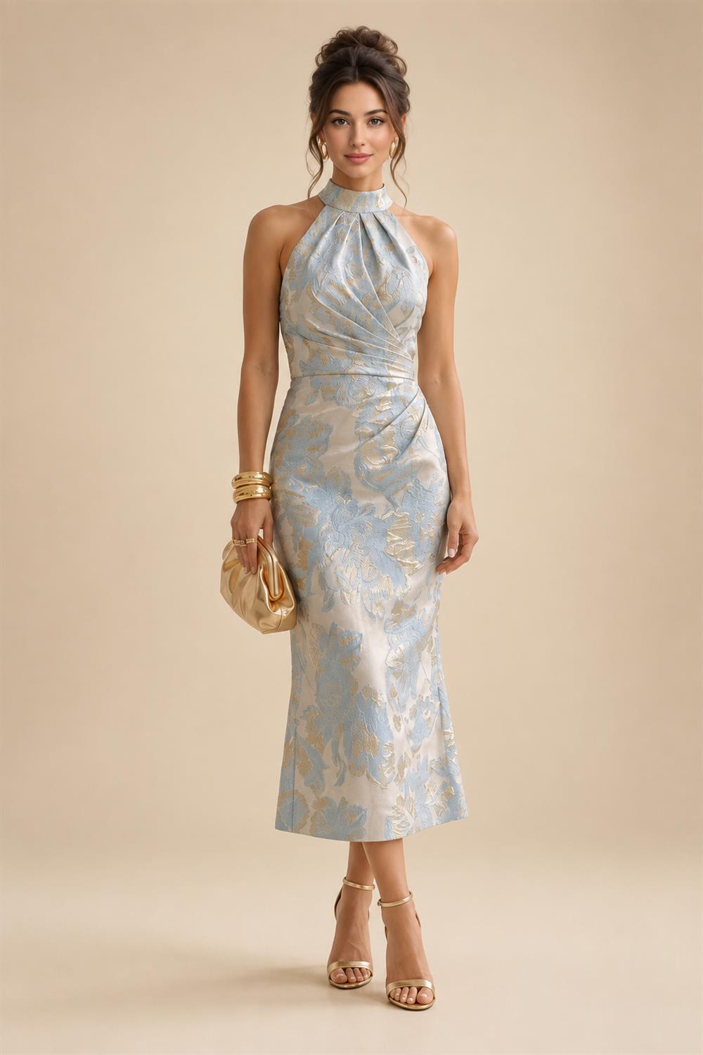 Floral Print A-Line/Princess V-Neck Floor-Length Mother of the Bride & Groom Dresses with Tiered Layers & Ruffles (SHI22501166)