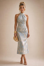 Jacquard Sheath/Column V-Neck Tea-Length Mother of the Bride & Groom Dresses for Women (SHI22501292)