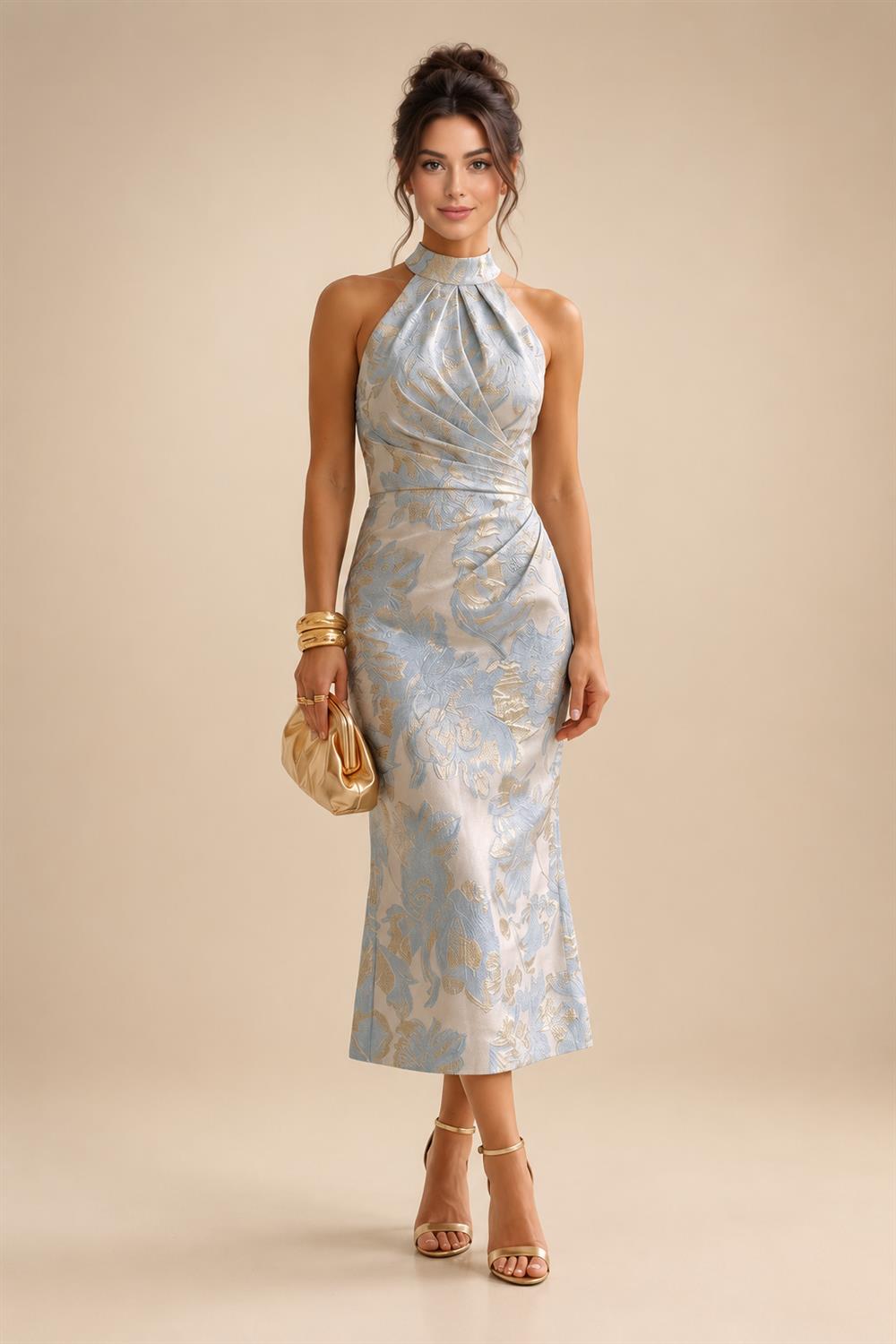 3/4 Sleeve Round Neck A-Line Midi Chiffon Mother of the Bride Dresses with Jacket (SHI22500386)