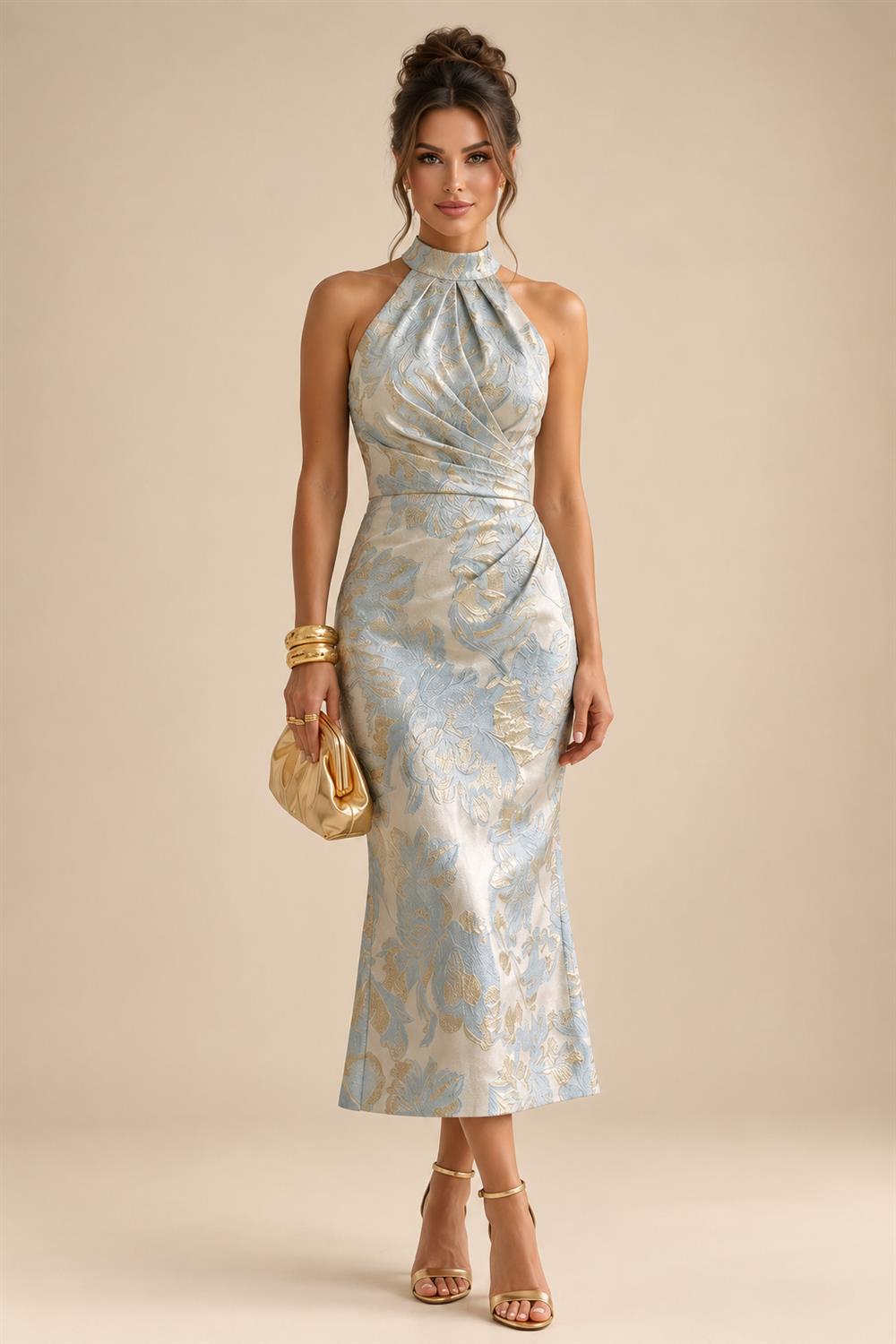 Satin A Line Round Neck Ruched Pleats Mother of the Bride & Groom Dresses (SHI22500952)