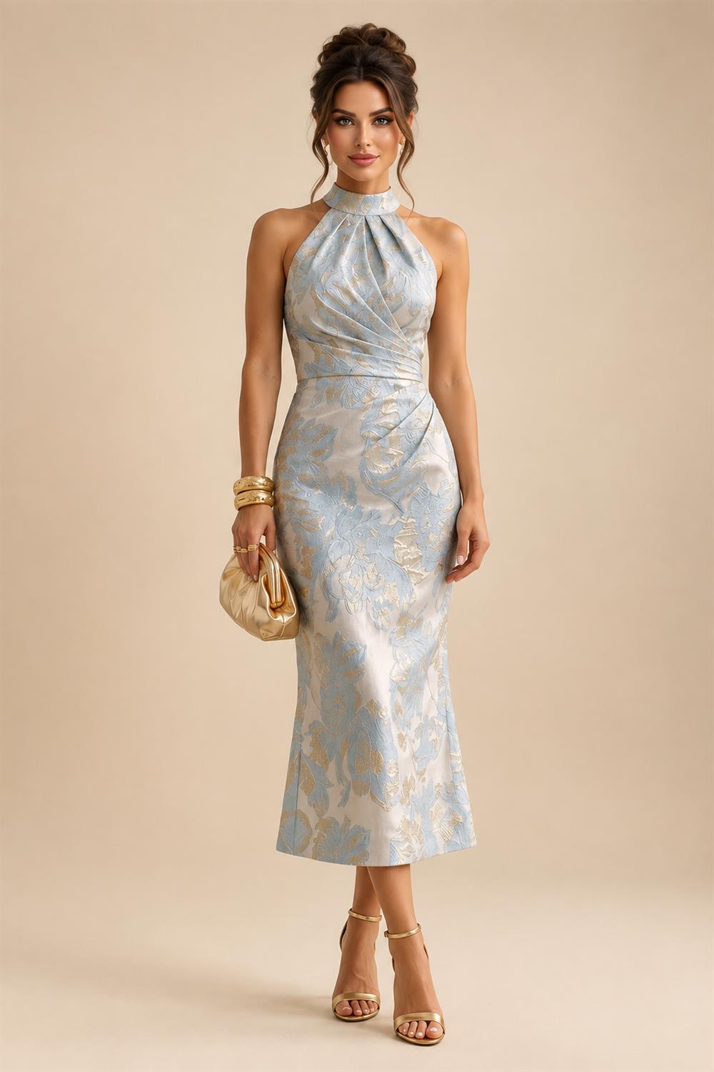 2-Piece A-Line Chiffon 3/4 Sleeves Mother of the Bride & Groom Dresses with Scalloped V-Neck Lace Bodice (SHI22500637)