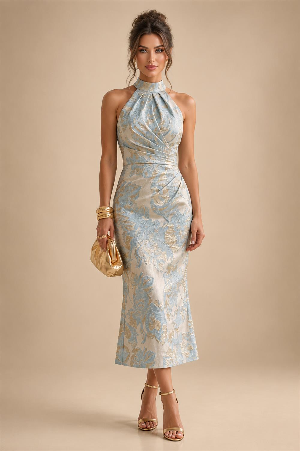 A-Line/Princess V-Neck Chiffon Maxi Mother of the Bride & Groom Dresses with Feather Trim & Pleats (SHI22501651)