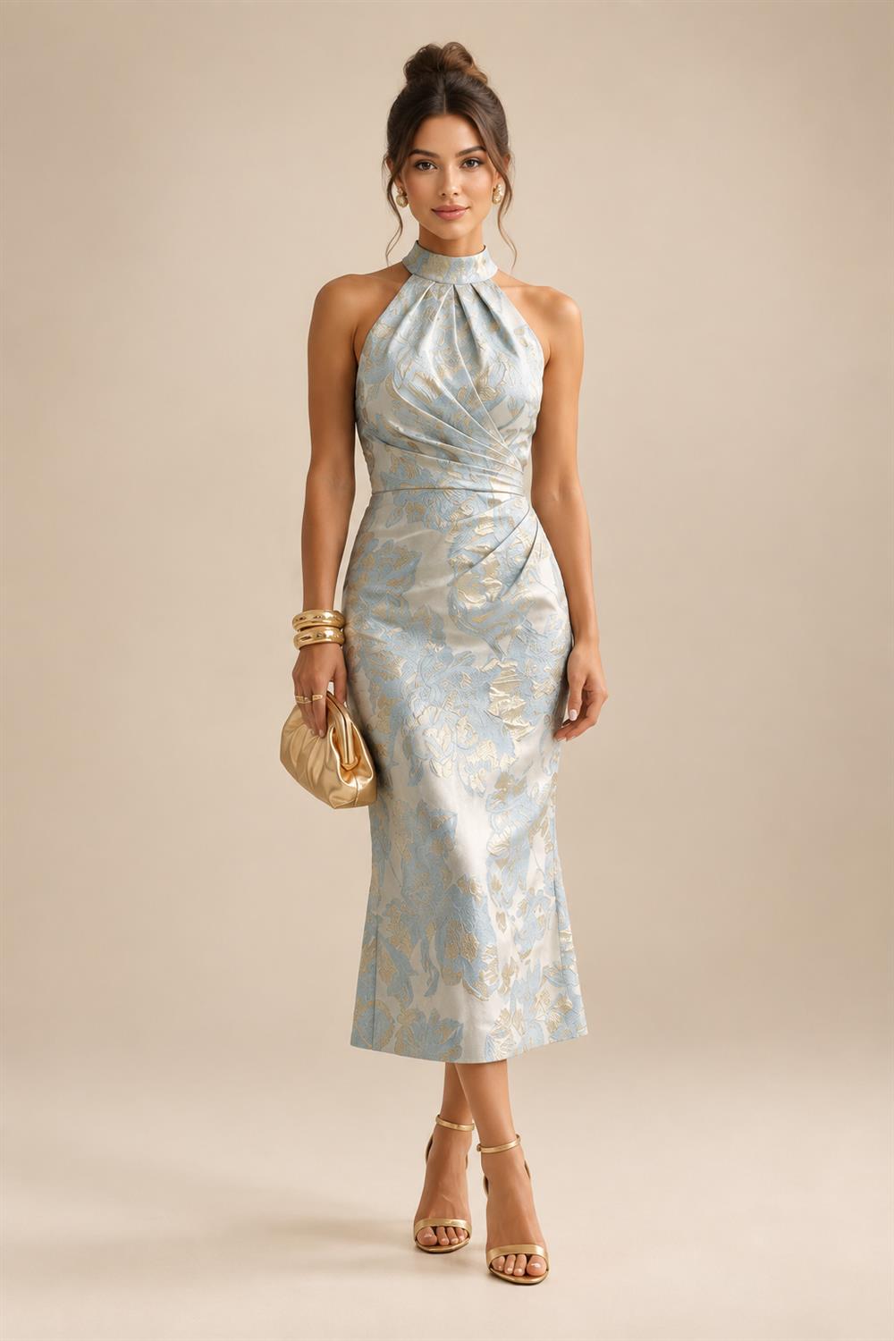 Sheath/Column Scoop Neck Satin Tea-Length Mother of the Bride & Groom Dresses with Ruched Waist (SHI22501621)