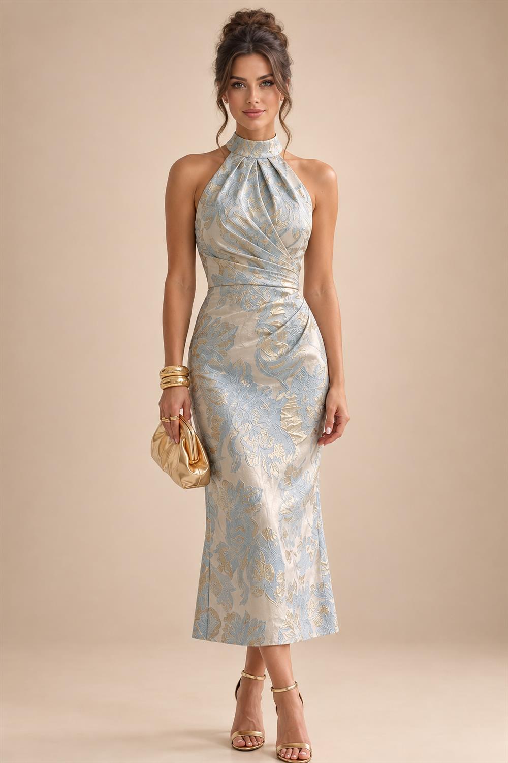 Jacquard A-Line/Princess V-Neck Floor-Length Mother of the Bride & Groom Dresses with Pockets (SHI22500987)