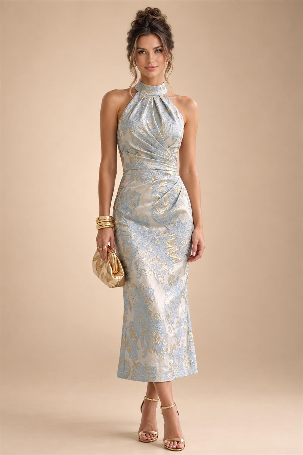 Sequin Floral A-Line/Princess V-Neck Floor-Length Mother of the Bride & Groom Dresses with 3D Flowers & Pleats (SHI22501348)
