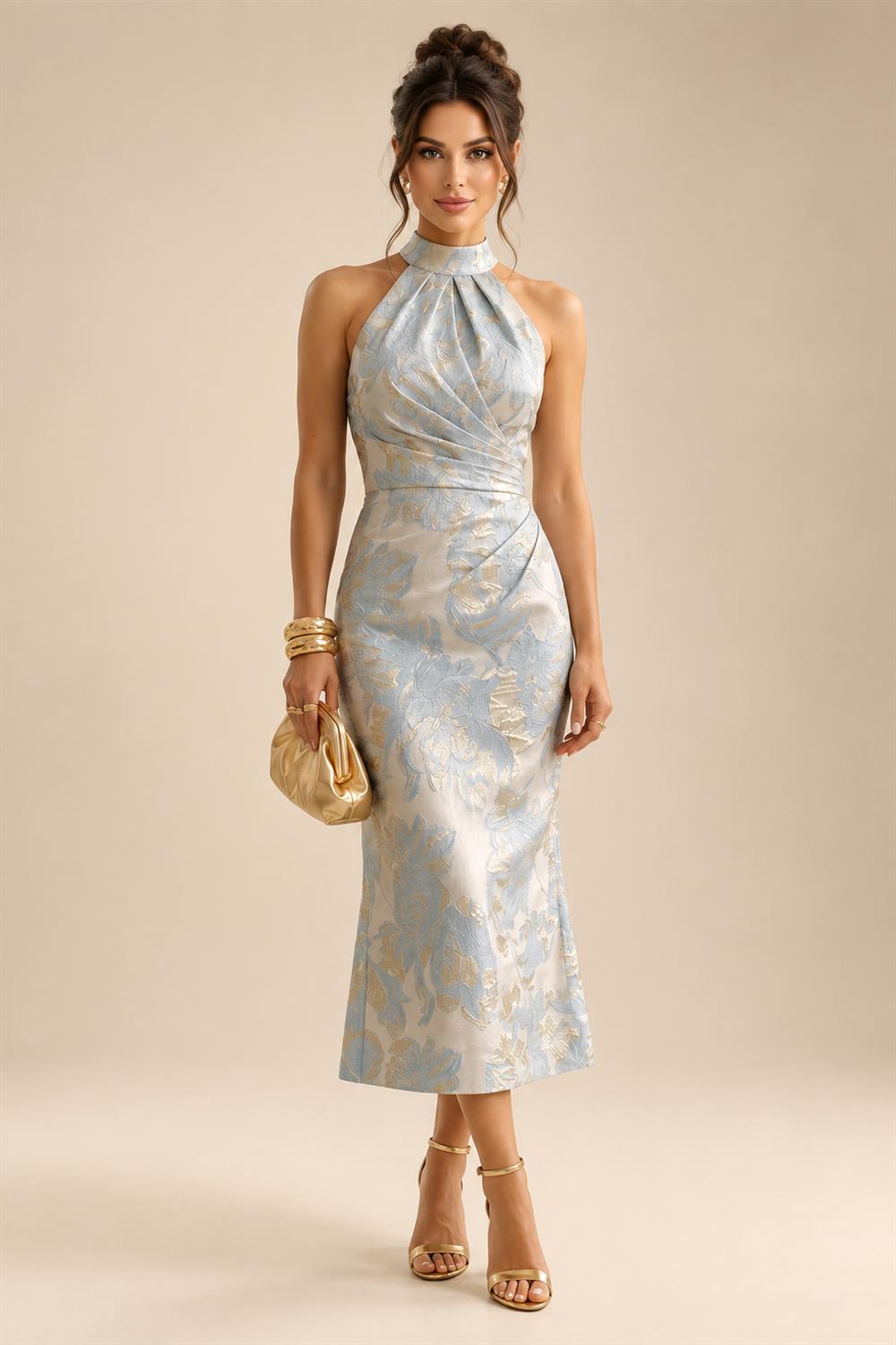 Sheath/Column V-Neck Stretch Jersey Maxi Mother of the Bride & Groom Dresses with Ruffles & Slit (SHI22501648)