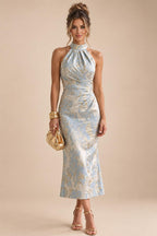 Floral Print A-Line/Princess V-Neck Tea-Length Mother of the Bride & Groom Dresses with Ruched Waist & Pockets (SHI22501150)