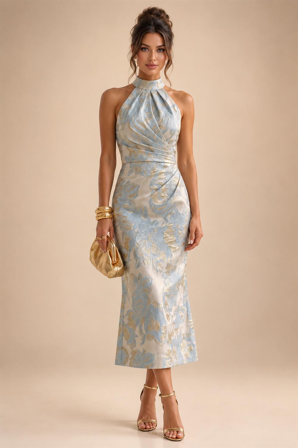 Jacquard A-Line/Princess Scoop Neck Floor-Length Mother of the Bride & Groom Dresses with Ruffles & Ruched Waist (SHI22501201)