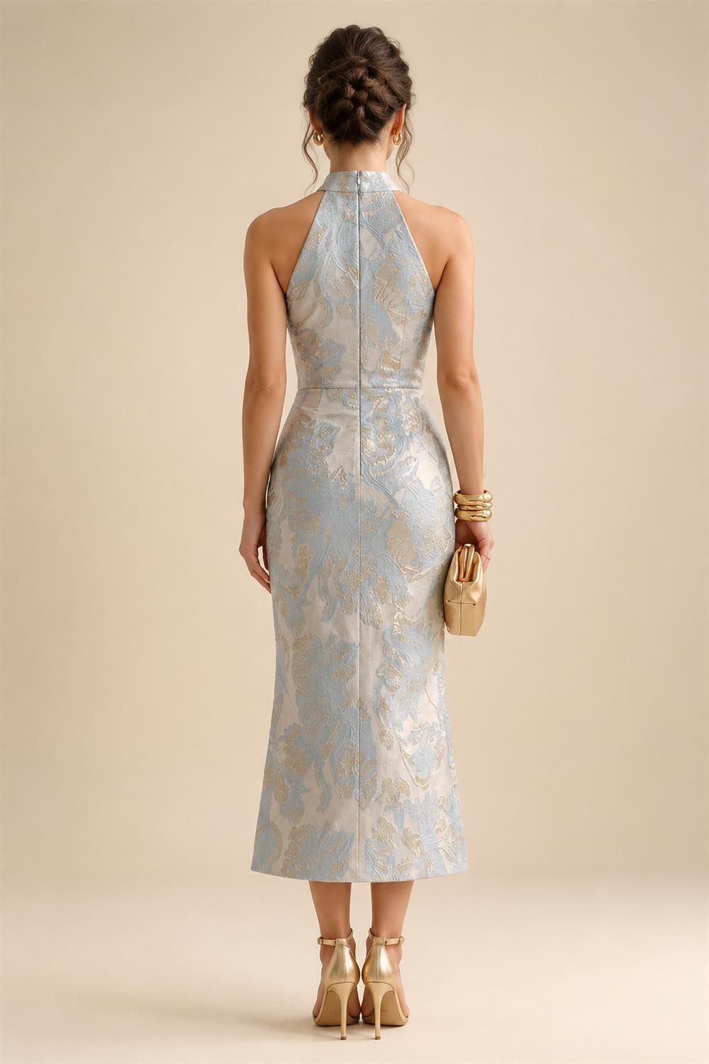 Sheath Satin 3/4 Sleeves Maxi Mother of the Bride & Groom Dresses with Chiffon Cape (SHI22500709)