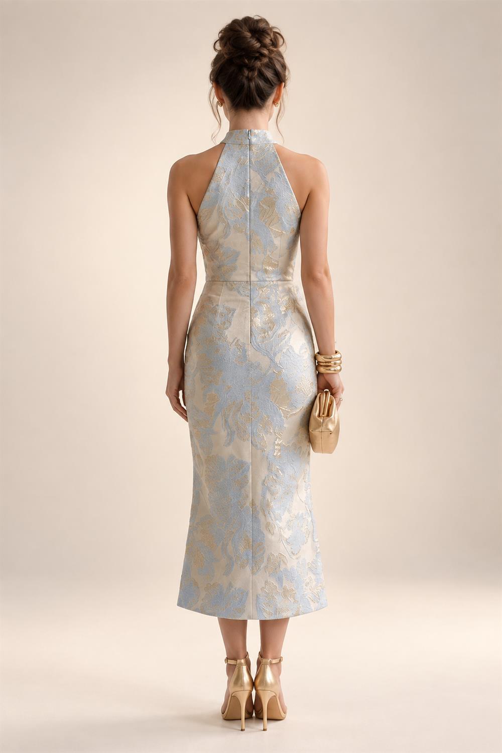 A-Line/Princess Scoop Illusion Lace Appliques Tea-Length Mother of the Bride Dresses with Pleated Ruffle (SHI22500105)