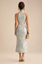 A-Line/Princess Scoop Neck Satin High-Low Mother of the Bride & Groom Dresses with Sequin Floral & Pleats (SHI22501631)