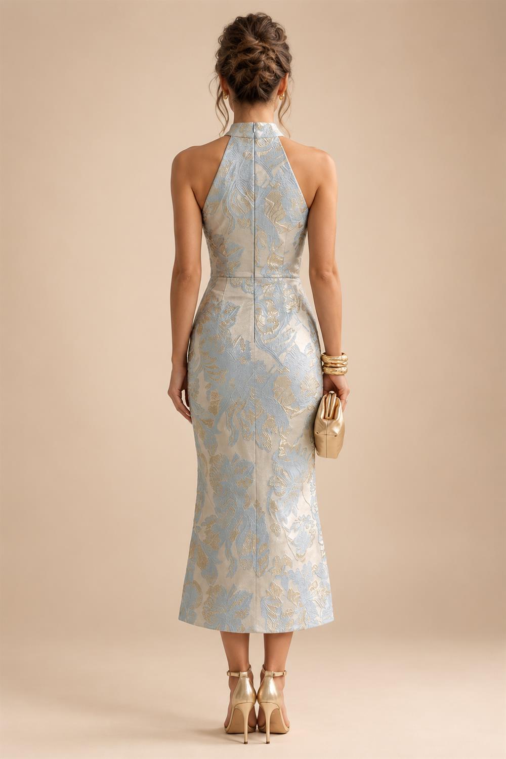 Jacquard A-Line/Princess V-Neck Floor-Length Mother of the Bride & Groom Dresses with Pockets (SHI22500987)