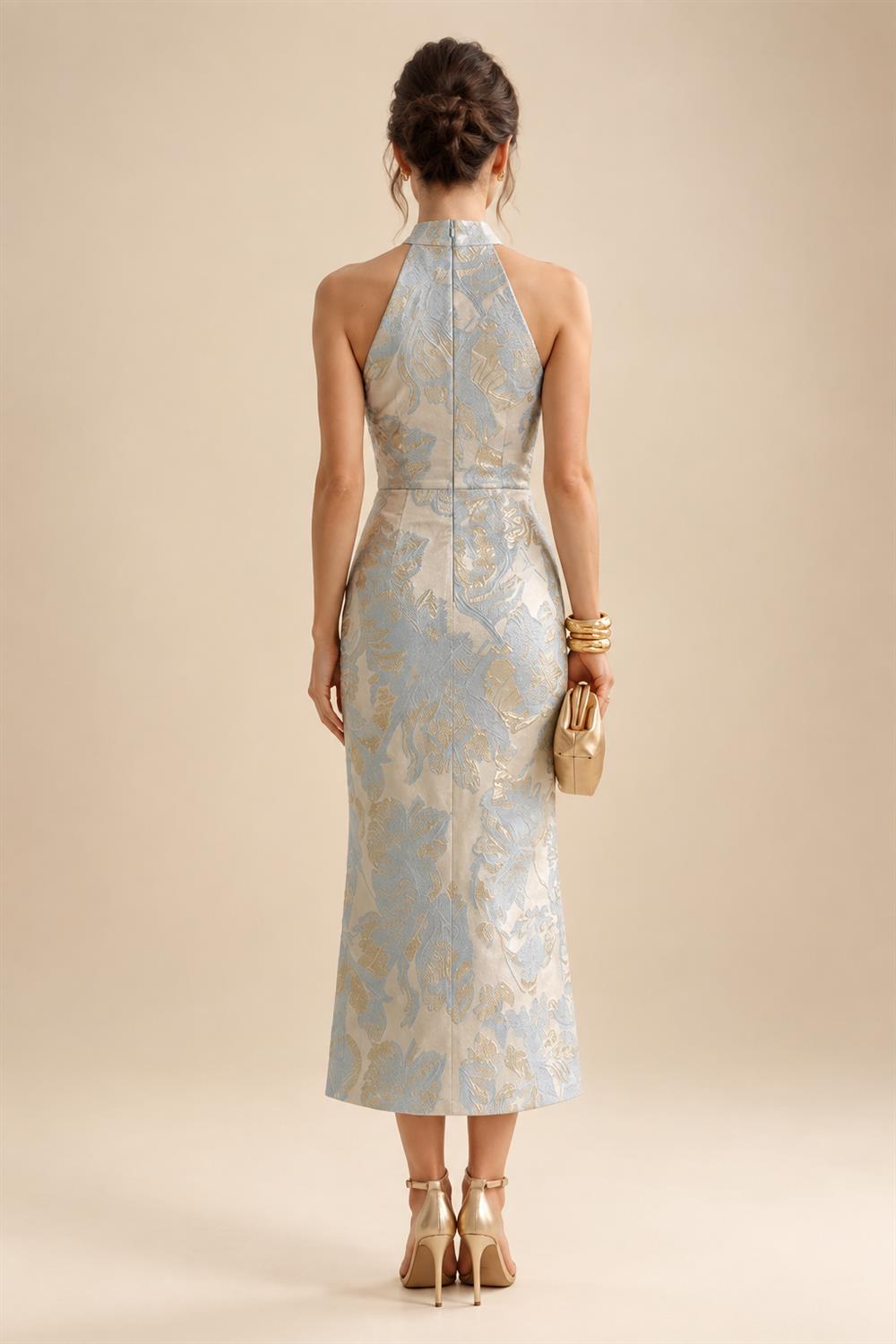 Jacquard Sheath/Column V-Neck Floor-Length Mother of the Bride & Groom Dresses with Ruched Waist (SHIB22500907)