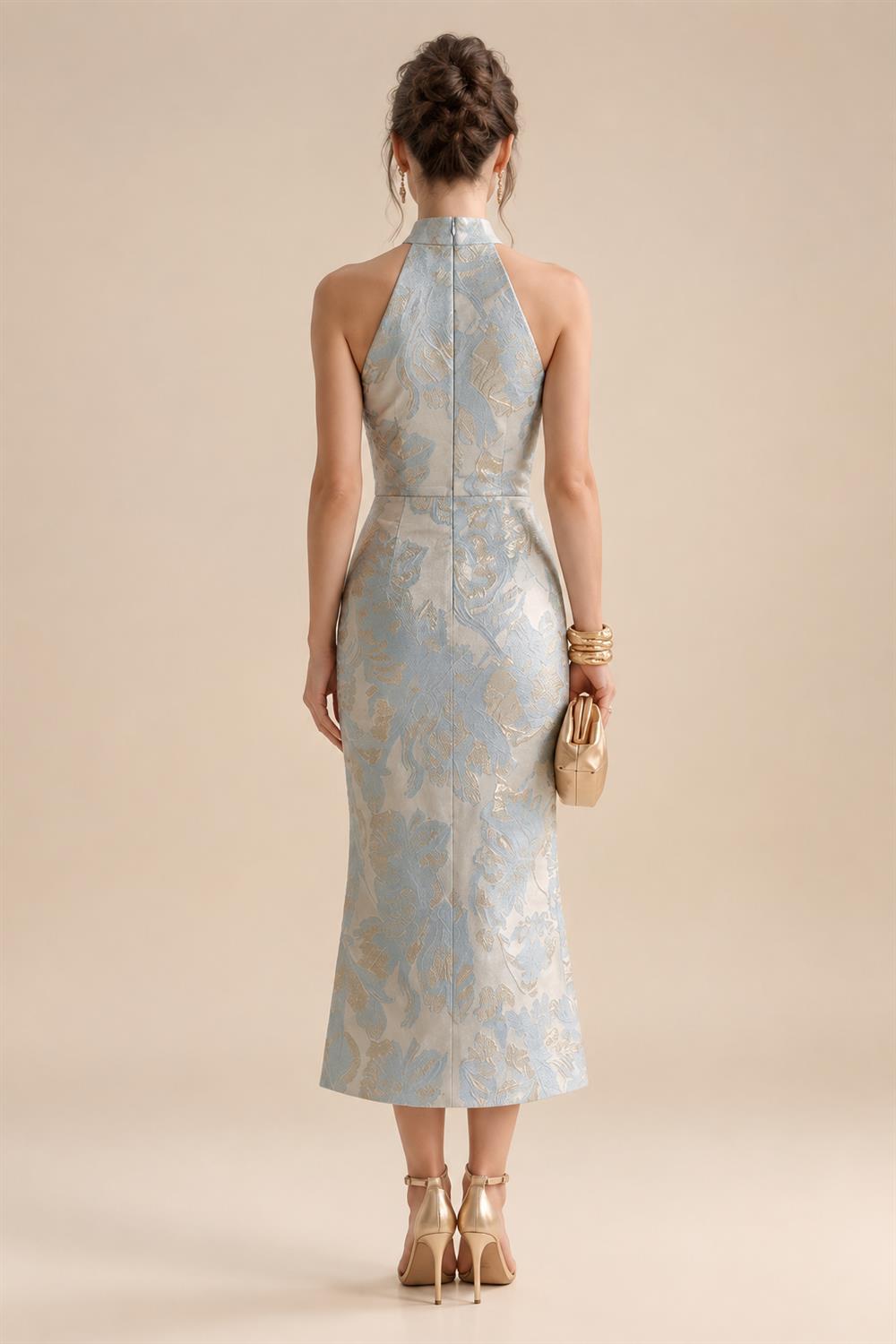 2-Piece A-Line Chiffon 3/4 Sleeves Mother of the Bride & Groom Dresses with Scalloped V-Neck Lace Bodice (SHI22500637)