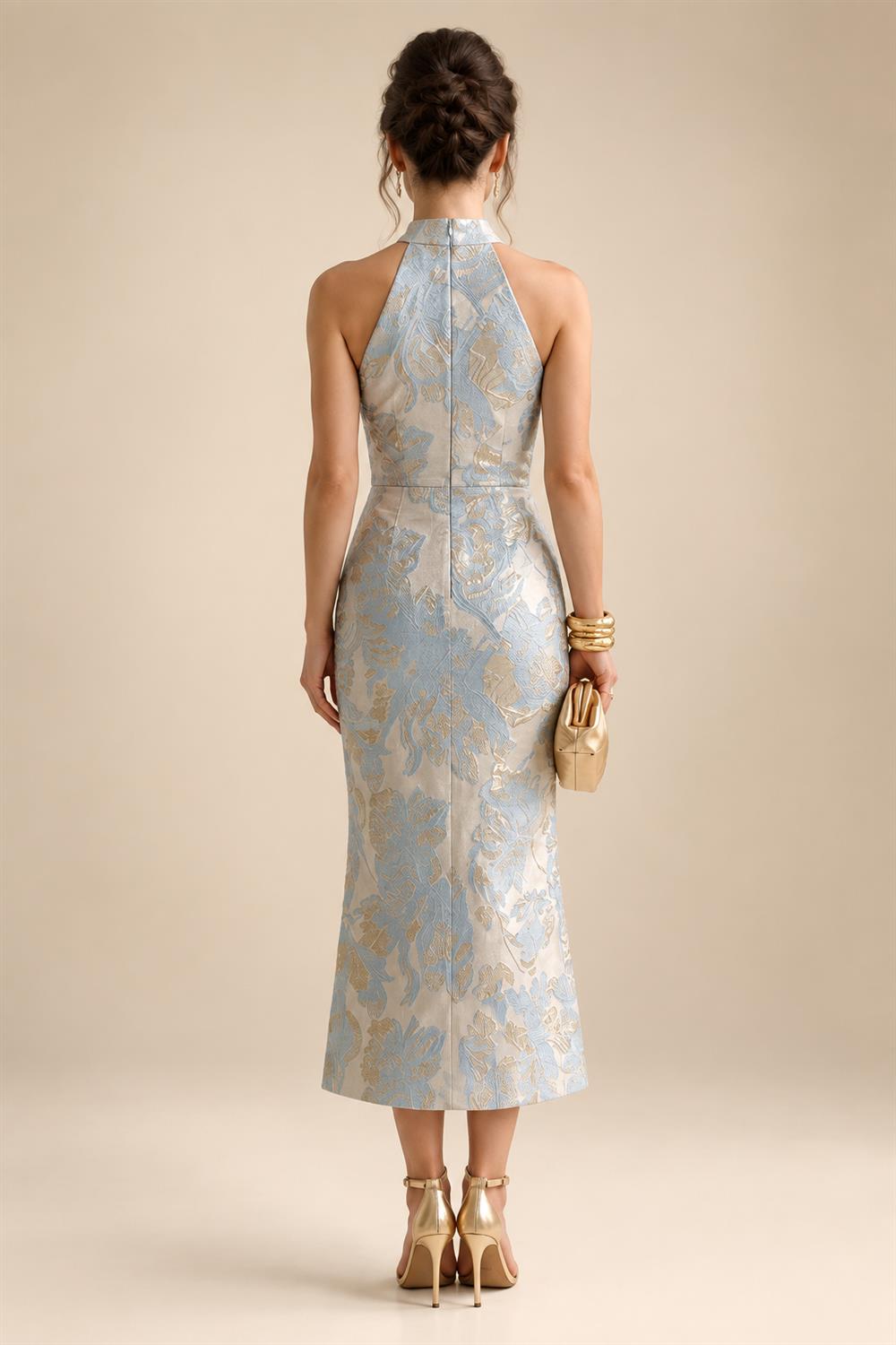 Jacquard A-Line/Princess V-Neck Floor-Length Mother of the Bride & Groom Dresses with Belt (SHI22500943)