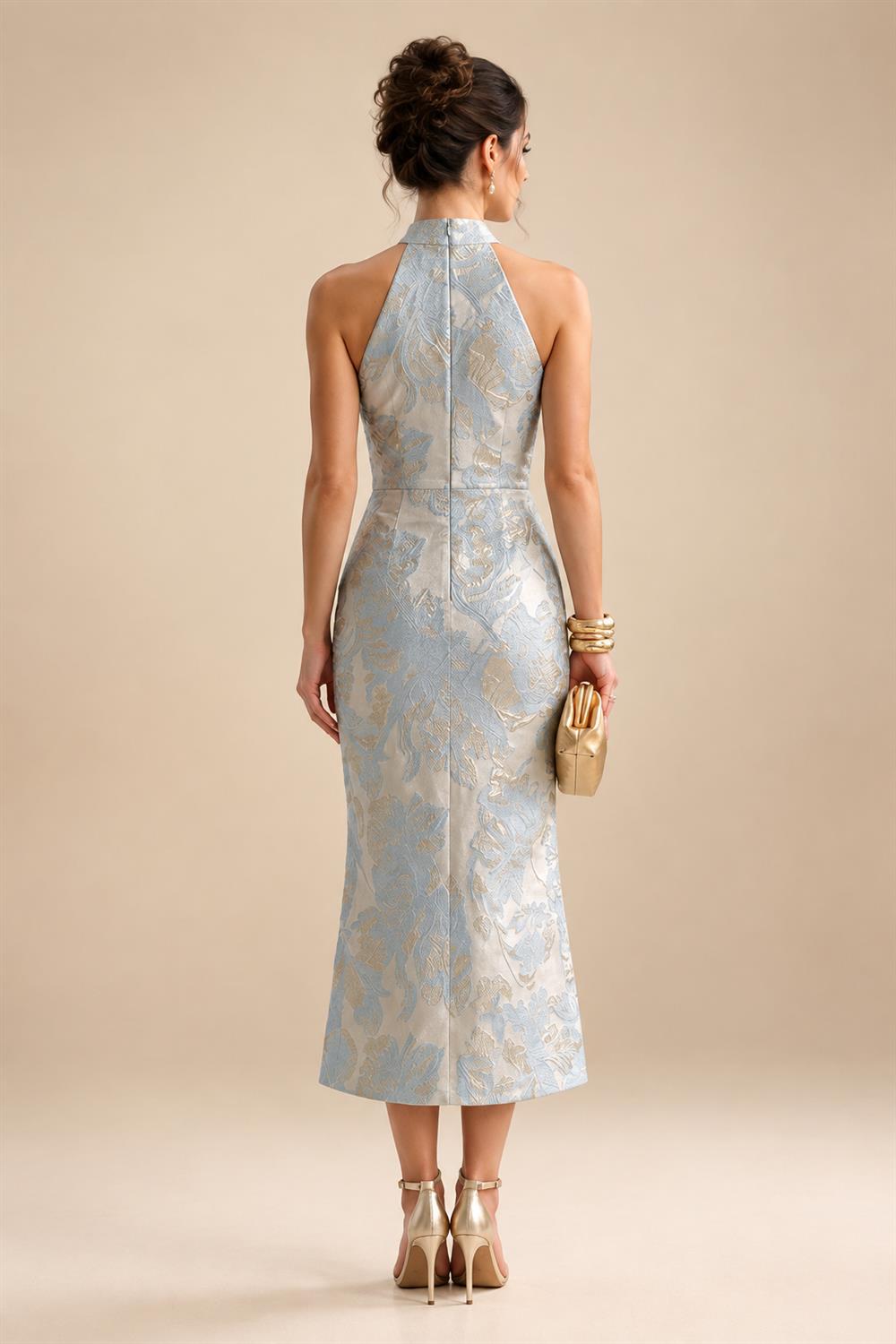 Jumpsuit Scoop Neck Chiffon Maxi Mother of the Bride Pantsuits with 3D Flowers & Bow (SHI22501634)
