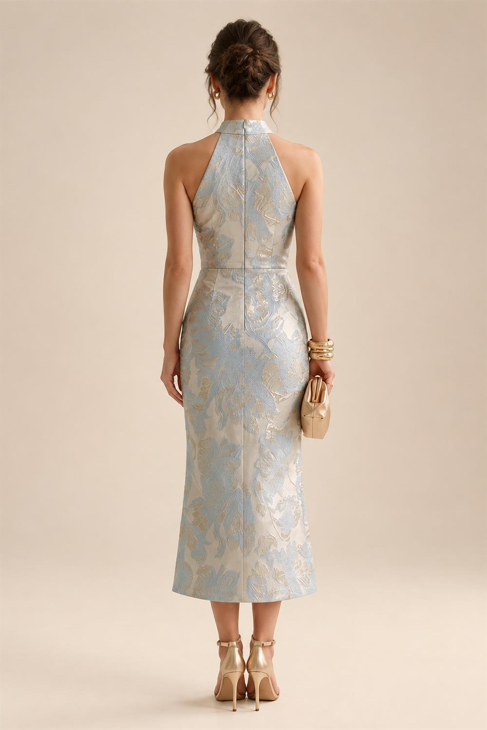 Jacquard Sheath/Column V-Neck Floor-Length Mother of the Bride & Groom Dresses with Ruched Waist (SHI22501057)