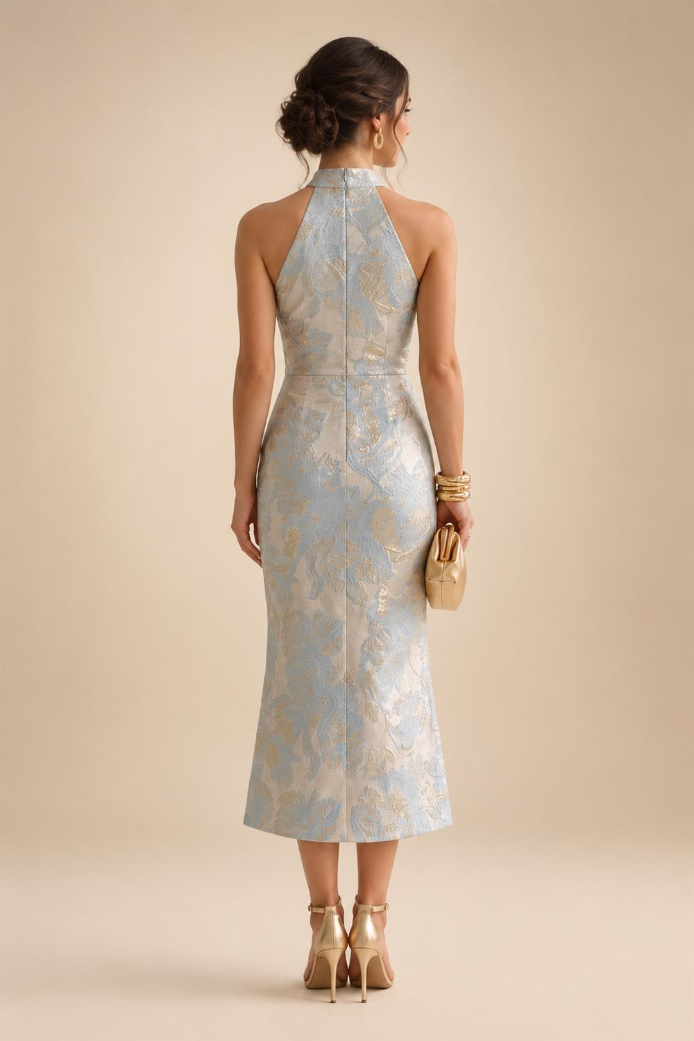 A Line/Princess Stand Collar Short Sleeve Long Elegant Mother of the Bride Dresses (SHI22500207)