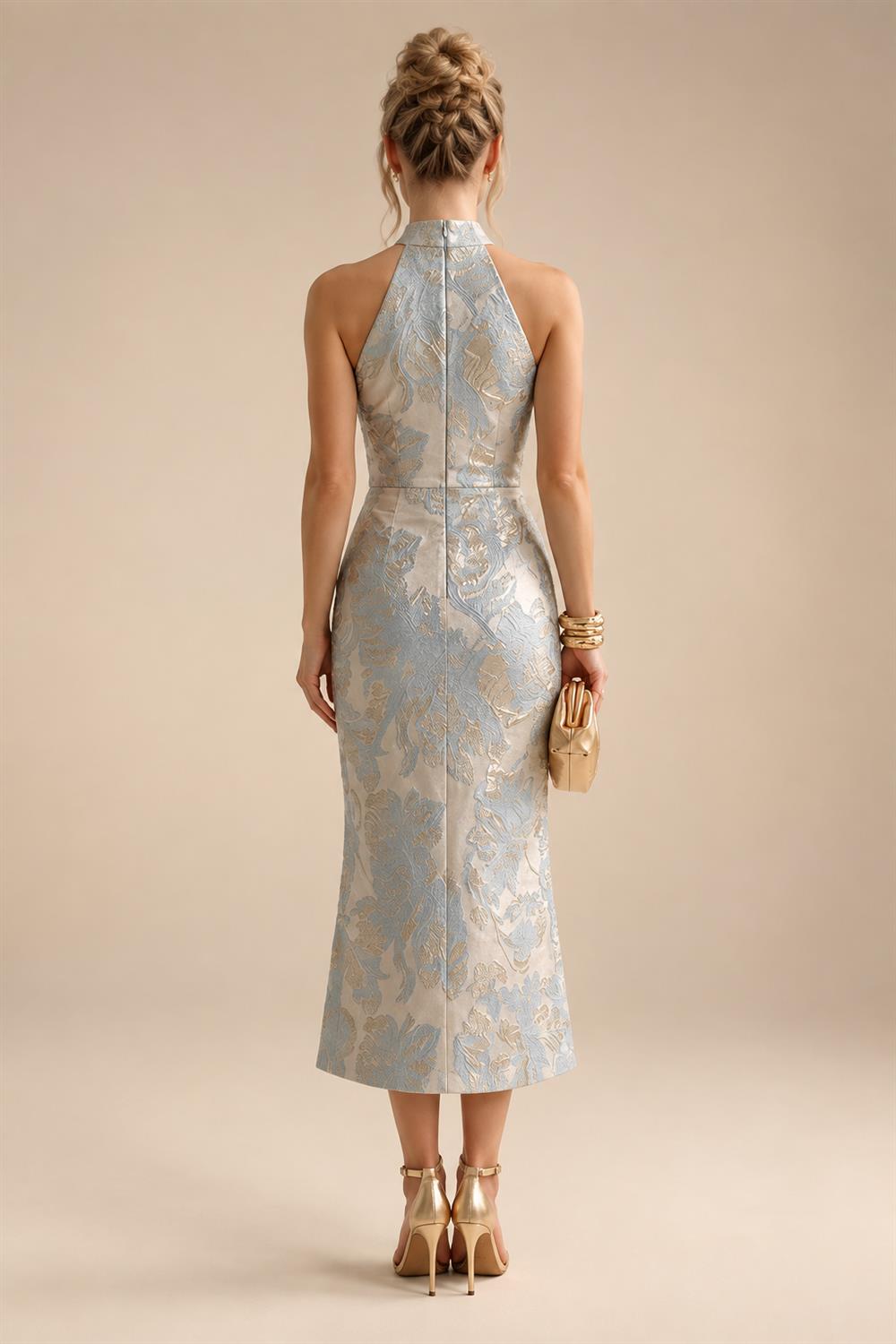 Jumpsuit V Neck Half Sleeve Long Sparkling Mother of the Bride Dresses with Belt (SHI22500201)