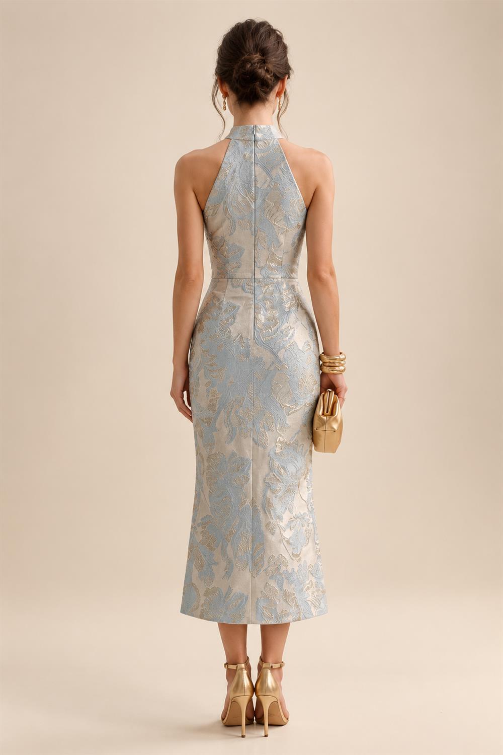 Jacquard A-Line/Princess V-Neck Floor-Length Mother of the Bride & Groom Dresses with Ruched Waist (SHI22501061)