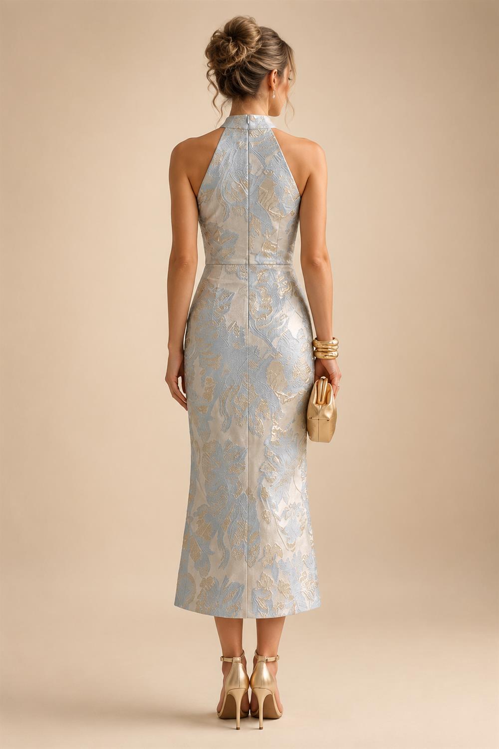 Jacquard A-Line/Princess V-Neck Floor-Length Mother of the Bride & Groom Dresses with Ruched Waist & Pockets (SHI22500984)