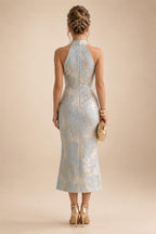 Sheath Satin Tea-Length Mother of the Bride & Groom Dresses with 3/4 Bell Sleeves & Crystal Embellished Belt (SHI22500471)