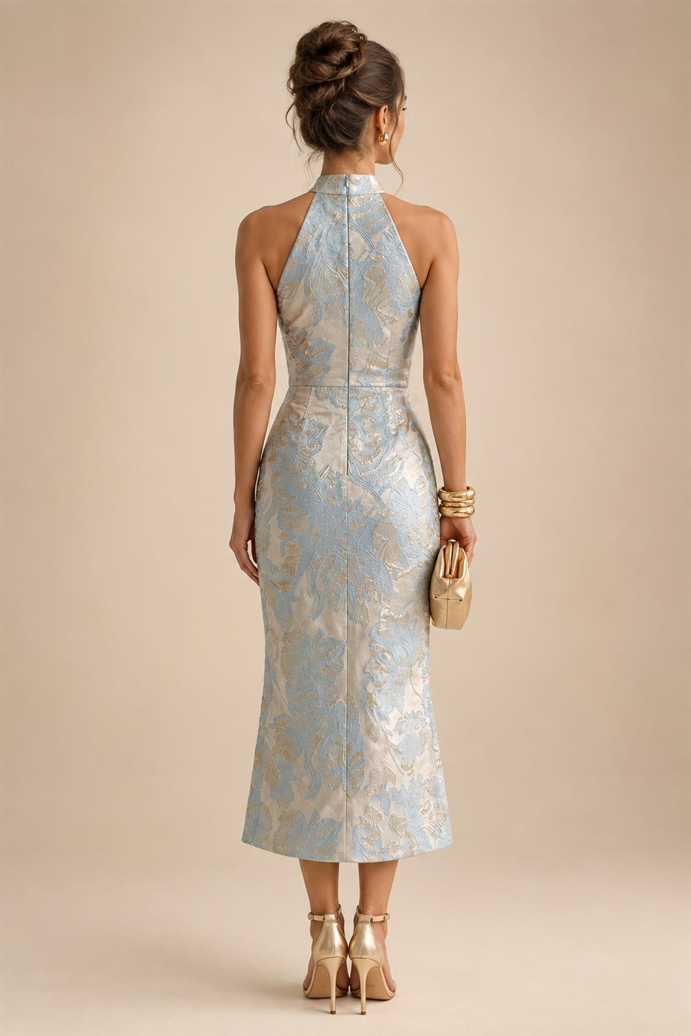Jacquard A-Line/Princess Scoop Neck Floor-Length Mother of the Bride & Groom Dresses with Ruffles & Ruched Waist (SHI22501201)
