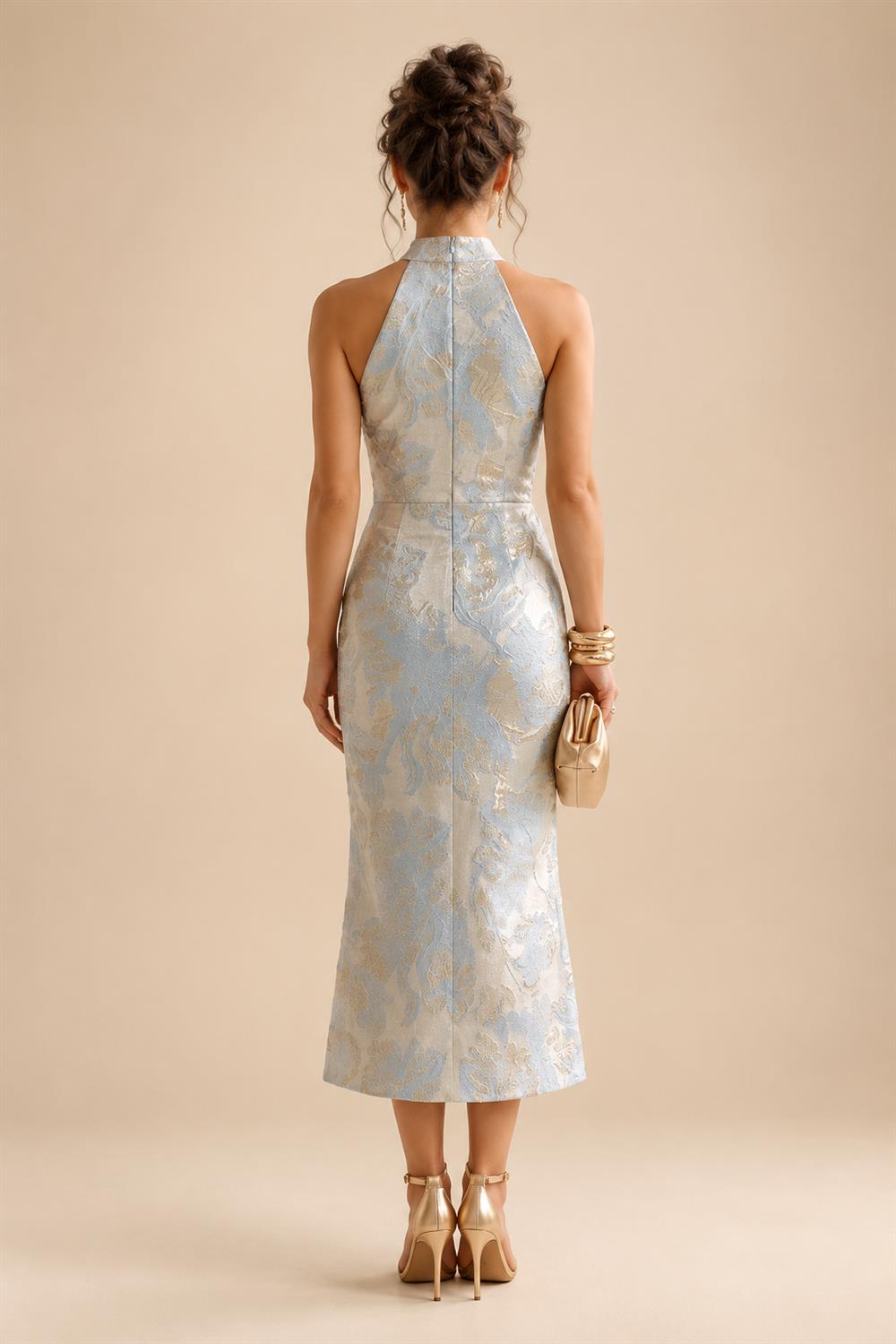 A-Line/Princess Halter Lace Appliques Tea-Length Mother of the Bride & Groom Dresses with 3D Flowers & Ruched Waist (SHI23001321)