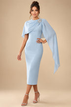 Jacquard A-Line/Princess V-Neck Tea-Length Mother of the Bride & Groom Dresses with Ruched Waist (SHI22501056)