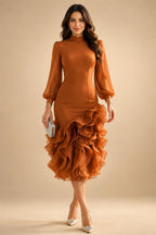 A-Line/Princess Scoop Neck Chiffon Maxi Mother of the Bride & Groom Dresses with 3D Flowers, Sweep Train & Pleats (SHI22501627)