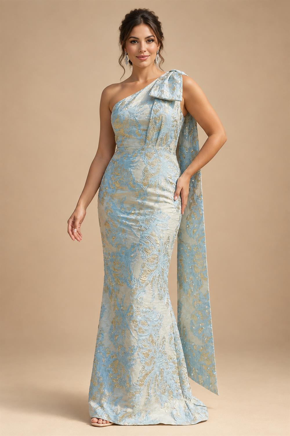 Jacquard A-Line/Princess V-Neck Floor-Length Mother of the Bride & Groom Dresses with Pockets (SHI22500987)