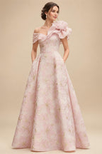 A-Line/Princess Off Shoulder Satin Floor-Length Mother of the Bride & Groom Dresses with 3D Flowers & Sweep Train (SHI22501552)