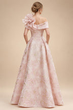 A-Line/Princess Off Shoulder Satin Floor-Length Mother of the Bride & Groom Dresses with 3D Flowers & Sweep Train (SHI22501552)
