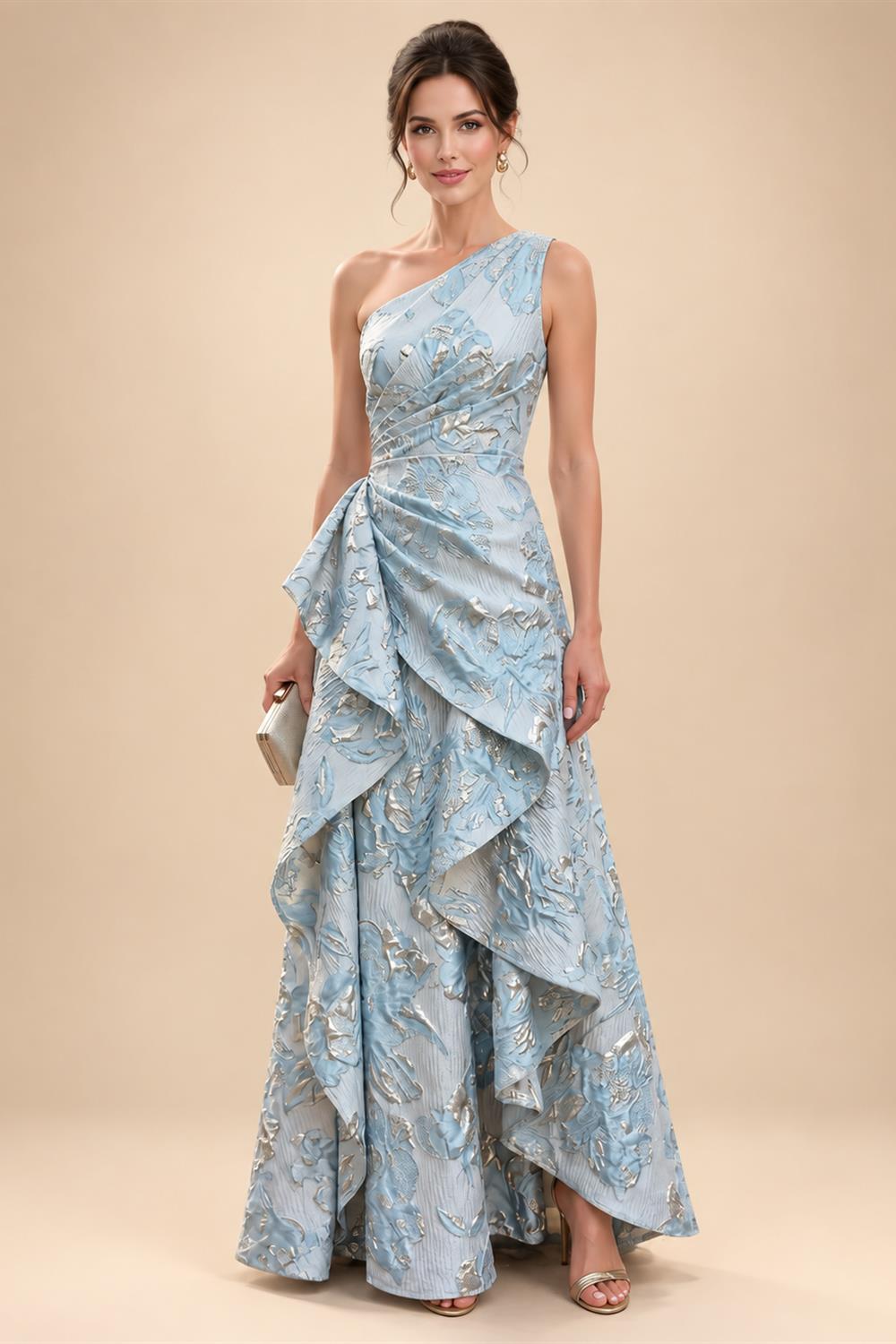 A-Line/Princess Scoop Neck Chiffon Maxi Mother of the Bride & Groom Dresses with 3D Flowers, Sweep Train & Pleats (SHI22501627)