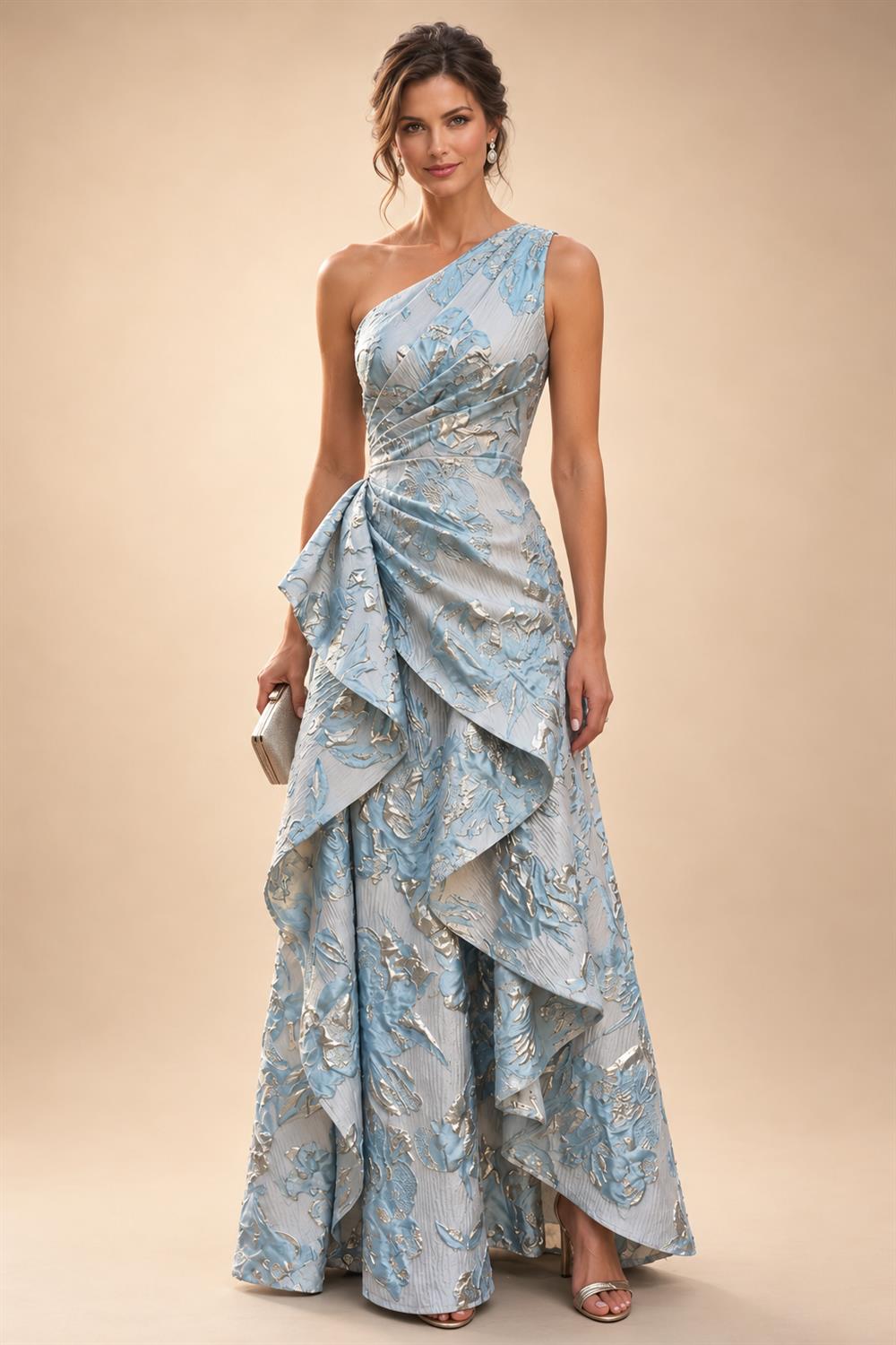 Sequin Floral A-Line/Princess V-Neck Floor-Length Mother of the Bride & Groom Dresses with 3D Flowers & Pleats (SHI22501348)