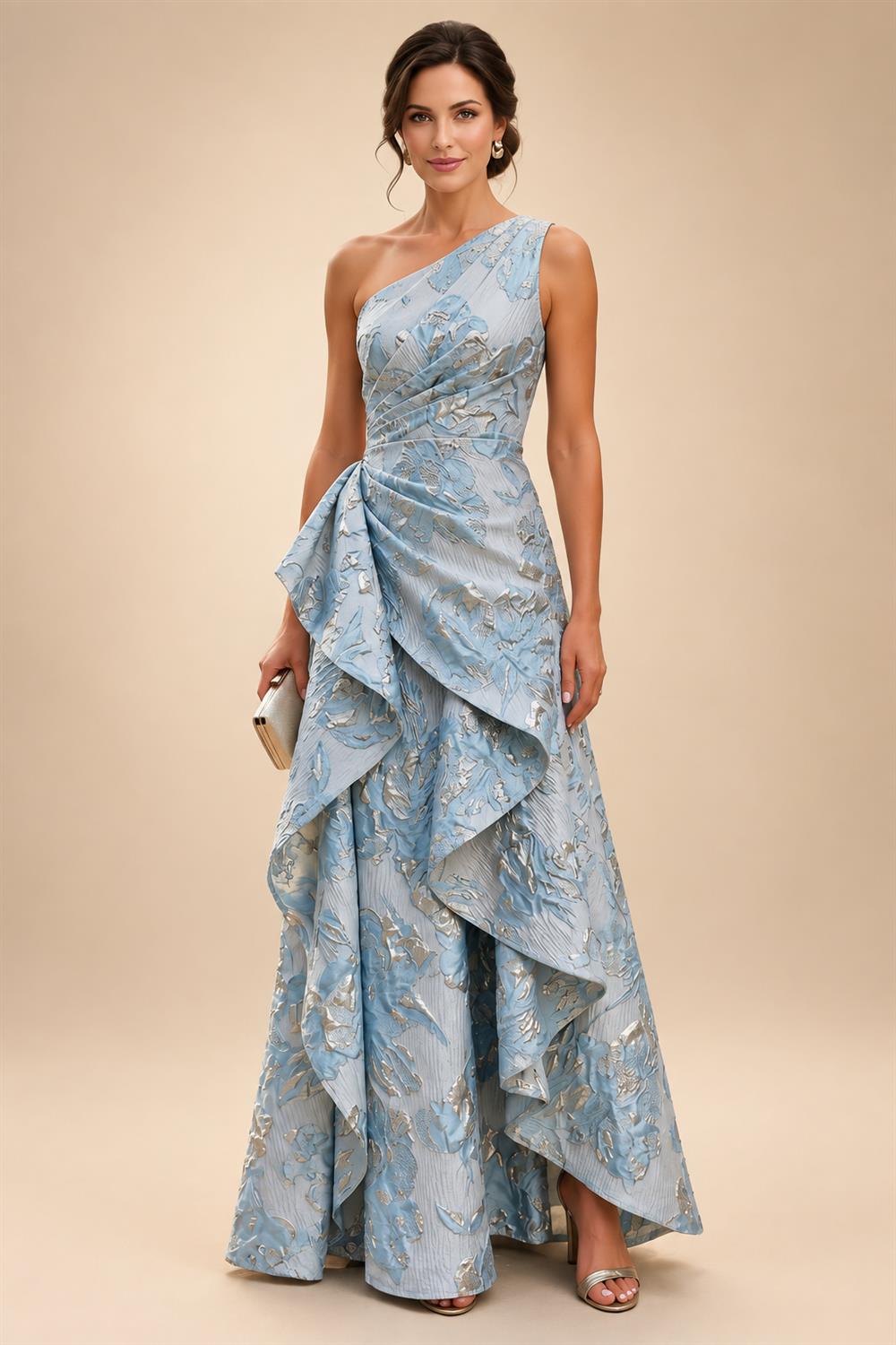 A-Line/Princess Scoop Neck Satin Maxi Mother of the Bride & Groom Dresses with Sweep Train, Ruched Waist & Rhinestones (SHI22501654)